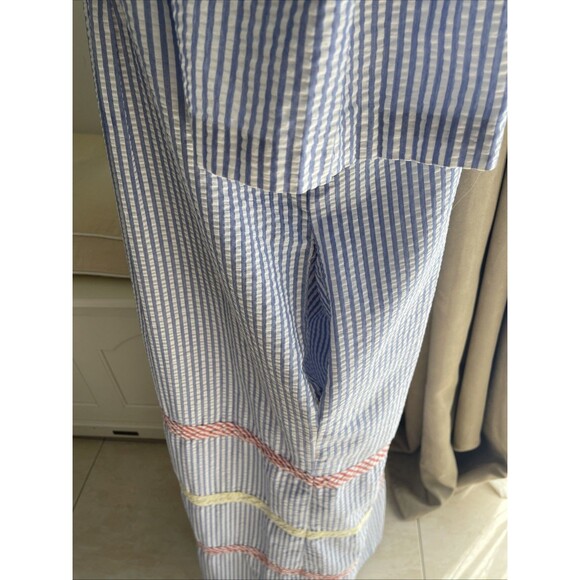 Saybury 70’s Vintage Seersucker Maxi Dress Blue Yellow Red Stripe Womens Size L - Picture 4 of 7